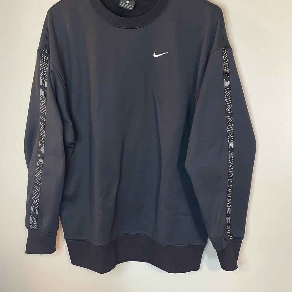 Nike women’s black oversized repeat logo taped sweatshirt size small - Picture 1 of 6